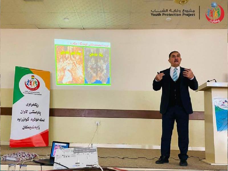محاضرة توعوية لطلاب من المرحلة الإعدادية حول خطورة التدخين والوقاية من الأمراض في السليمانية – كردستان 2023